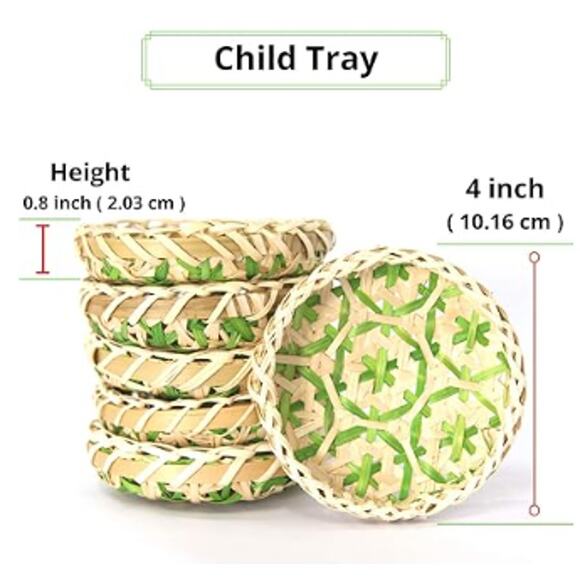 Hanging Woven Boho Bamboo Wicker Serving Tray, Wall Basket- Green - Picture 3 of 5